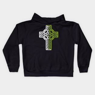 Celtic Cross in Green and White Kids Hoodie